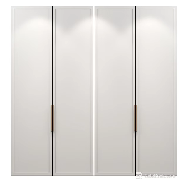 Modern White Wardrobe With Sleek Panel Doors And Golden Handles Minimalist Design 3d model 