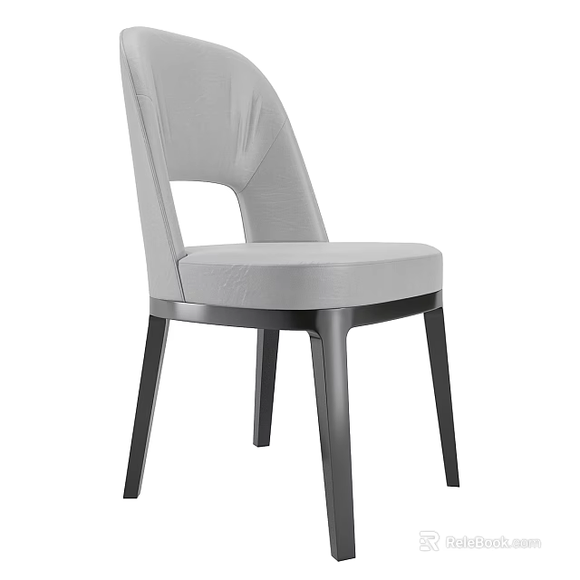 Modern Light Gray Upholstered Chair With Sleek Black Metal Legs Design 3d model 