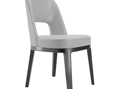Modern Light Gray Upholstered Chair With Sleek Black Metal Legs Design 3d model