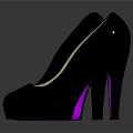 Shiny Black Patent Leather High Heels With Purple Heel Platform Sole And Reflective Surface