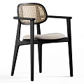 Minimalist Wooden Dining Chair With Woven Backrest Armrest And Padded Seat Design