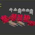 Red Single Sofa Set With White Components And Orange Striped Elements 3d model