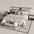 New Chinese Bed Combination Double Bed 3d model