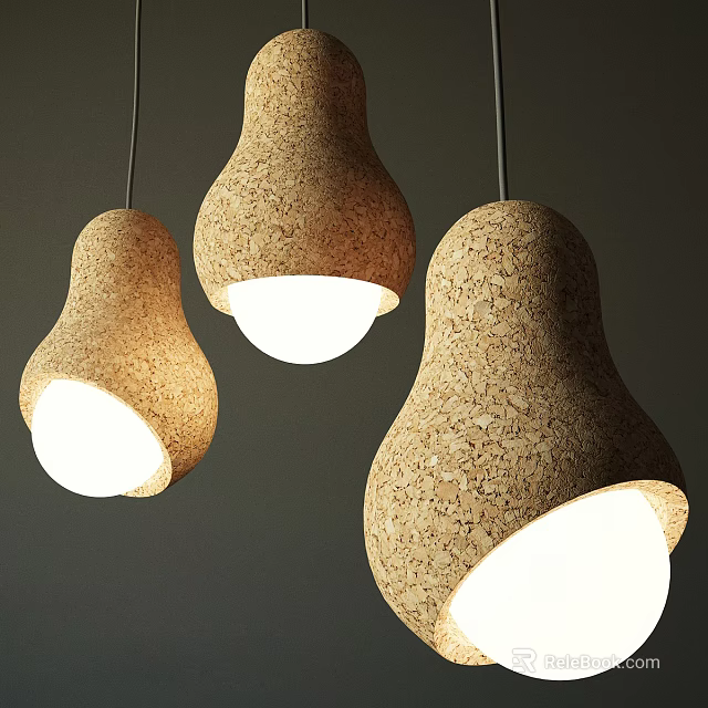 Unique Shaped Cork Pendant Lights With Bright White Light In Modern Interior 3d model