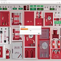 Comprehensive Fire Equipment Collection With Extinguishers Hydrants Cabinets Hoses Axes Buckets and Signs