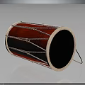 Red Household Decorative Drum With White Surface Wooden Frame And White Binding Ropes