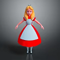 Alice Game Movie Character With Golden Long Hair Red White Dress And White Apron