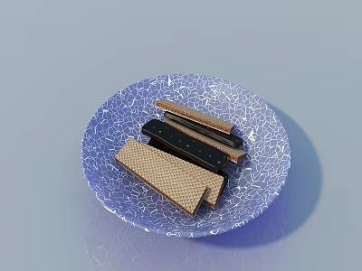 Blue Cracked Texture Plate With Hinged Door Models In Brown Black And Beige Colors 3d model