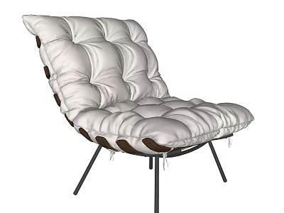 Modern White Lounge Chair With Puffy Cushioned Backrest And Black Metal Legs 3d model