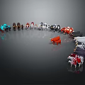 Various Colored Cow Breeds Arranged in Arc Formation with Central Orange Cow Standing Out