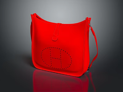 Red Leather Shoulder Bag With Perforated H Pattern And Adjustable Strap Design 3d model