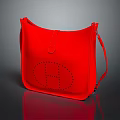 Red Leather Shoulder Bag With Perforated H Pattern And Adjustable Strap Design