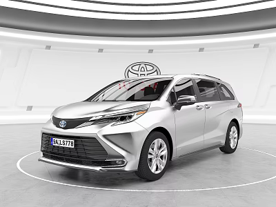 Toyota Silver MPV Car Displayed In Modern Showroom With Logo Background 3d model