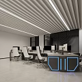 Modern Monitoring Room Interior With Multiple Computer Monitors Ergonomic Chairs And Blue LED Desks