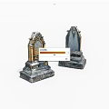 Detailed Two Decorative Tombstone Models With Golden Accents And Gray Bases
