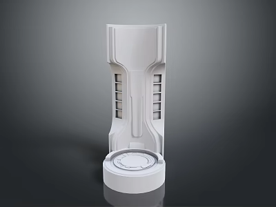 White Modern Tech Inspired Object With Vertical Grooves And Circular Base 3d model