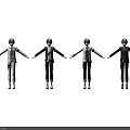 Game Movie Character 3D Models With Different Uniform Outfits Blue White Coats And Accessories