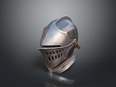 Medieval Knight Battle Helmet Metal Construction With Visor Ventilation Holes And Protective Design 3d model