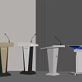 Modern Presentation Podiums With Microphones In Various Stylish Designs And Shapes