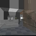 Modern Reception Desk Interior Design With Marble Countertop And Wooden Decorative Elements