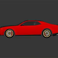 Red Muscle Car With Black Roof Hood And Gold Wheels Shiny Exterior Design