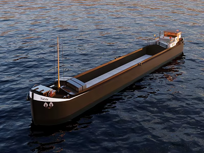 Dark Hull Cargo Ship Floating On Calm Water With Deck Structure 3d model