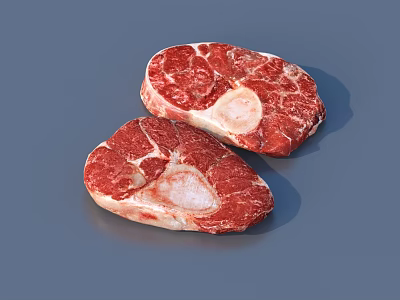 Fresh Raw Beef Steaks With Bone In Marbled Texture On Blue Background 3d model