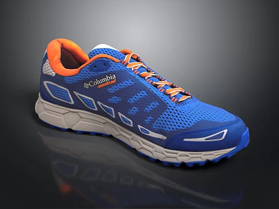Columbia Blue Athletic Sneakers With Orange Accents Mesh Design And White Sole 3d model