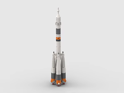Building Block Rocket Model With Four Booster Engines And Detailed Structure Design 3d model