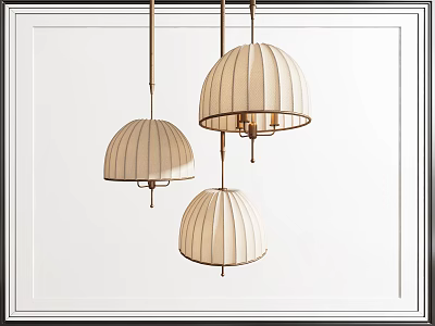 Elegant Three Pendant Lights With White Pleated Fabric Shades For Modern Interior Decor Design 3d model
