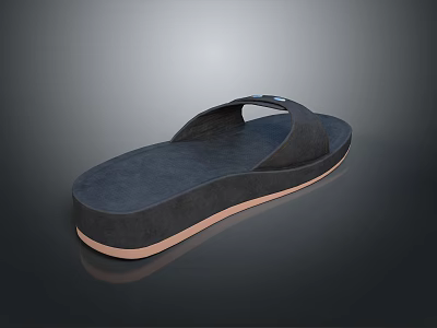 Black Comfortable Slippers With Simple Design And Brown Sole Edge For Daily Use 3d model