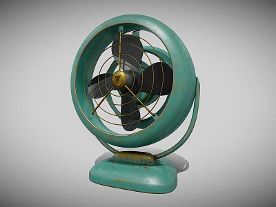 Vintage Green Table Fan With Metal Frame And Classic Retro Design 3d model