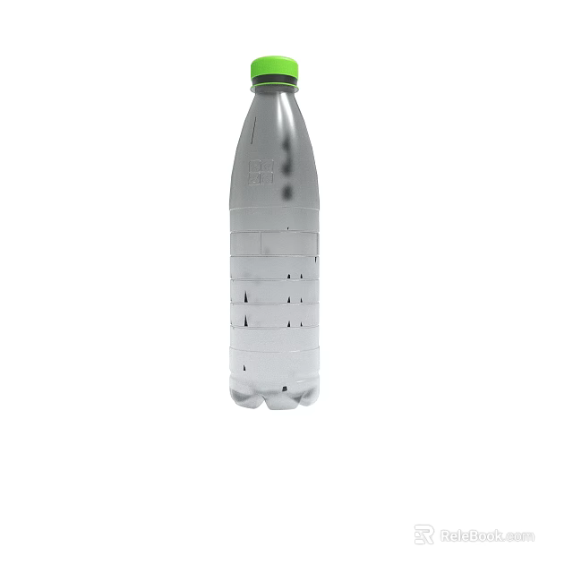 Transparent Plastic Water Bottle With Green Cap And Measurement Lines 3d model 