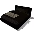 Modern Double Bed with Black Frame Dark Bedding and Light Textured Blanket 3d model