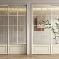 Modern White Sliding Doors With Grid Glass Design Enhancing Interior With Wooden Flooring Near Plant