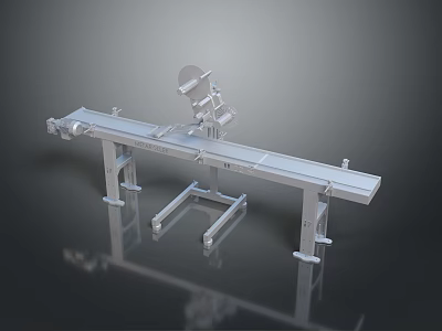 Industrial Long Metal Conveyor Machinery With Cutting Component And Steel Frame 3d model