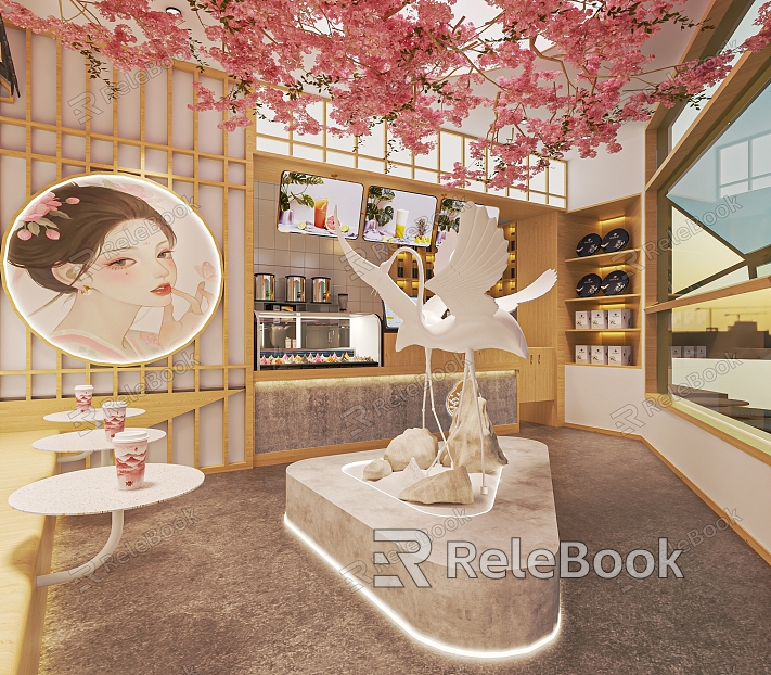 Japanese Milk Tea Shop Beverage Shop Dessert Shop Bar Counter Cashier Console Leisure Table and Chair Kitchen Equipment model