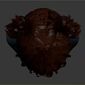 3D Head Model Featuring Facial Organs With Red Double Buns Hairstyle