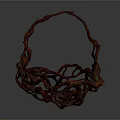 Handwoven Brown Storage Basket With Handle And Openwork Design For Household Use