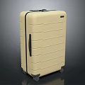 Beige Suitcase With Horizontal Stripe Design Black Handle And Rolling Wheels 3d model
