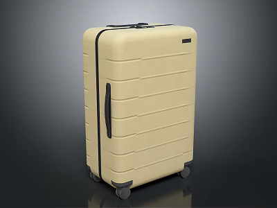 Beige Suitcase With Horizontal Stripe Design Black Handle And Rolling Wheels 3d model