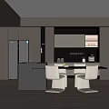 Modern Restaurant Kitchen Interior With Island Counter Dining Table And Cabinets