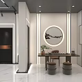Modern Lobby Interior Design With Marble Walls Elevator Doors Lighting And Reception Desk 3d model