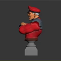 Game Character Bust With Red Uniform Blue Armor Crossed Arms Smiling Expression And White Base