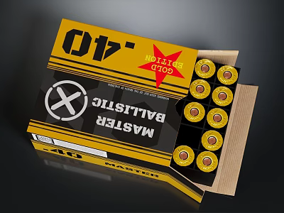 Ballistic Master 12GA Colt Ammunition Box With 40 Rounds Yellow Black Design 3d model