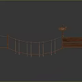 Wooden Pedestrian Bridge Structure With Rope Railings And Wooden Signpost