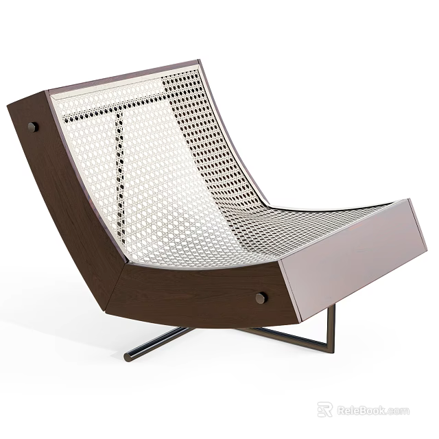 Modern Leisure Chair With Dark Brown Wooden Frame Perforated Seat And Black Metal Legs 3d model 