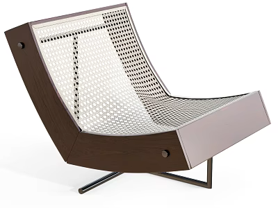 Modern Leisure Chair With Dark Brown Wooden Frame Perforated Seat And Black Metal Legs 3d model