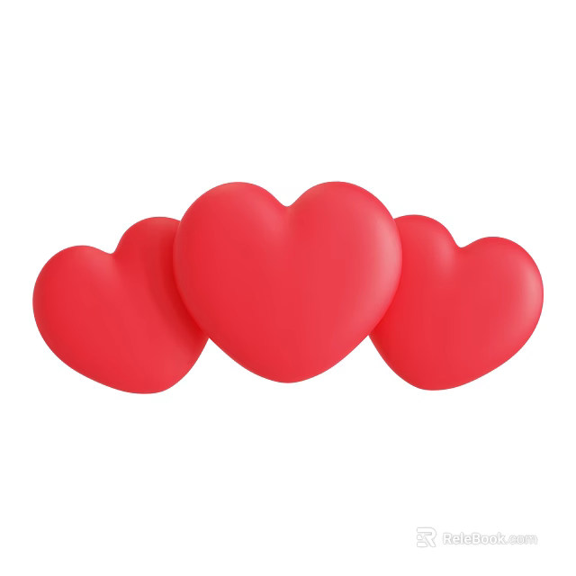 Three Red Heart Shaped Ornamental Decor Set for Home Decoration Accents 3d model 