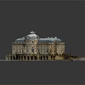 Detailed European Style Architectural Model Featuring Green Roof Dome And Multi Story Structure